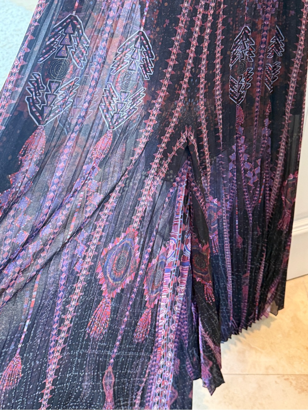 CAMILLA Plum Black Printed Pleated Maxi Dress Halter V-Neck M/L - Picture 6 of 8